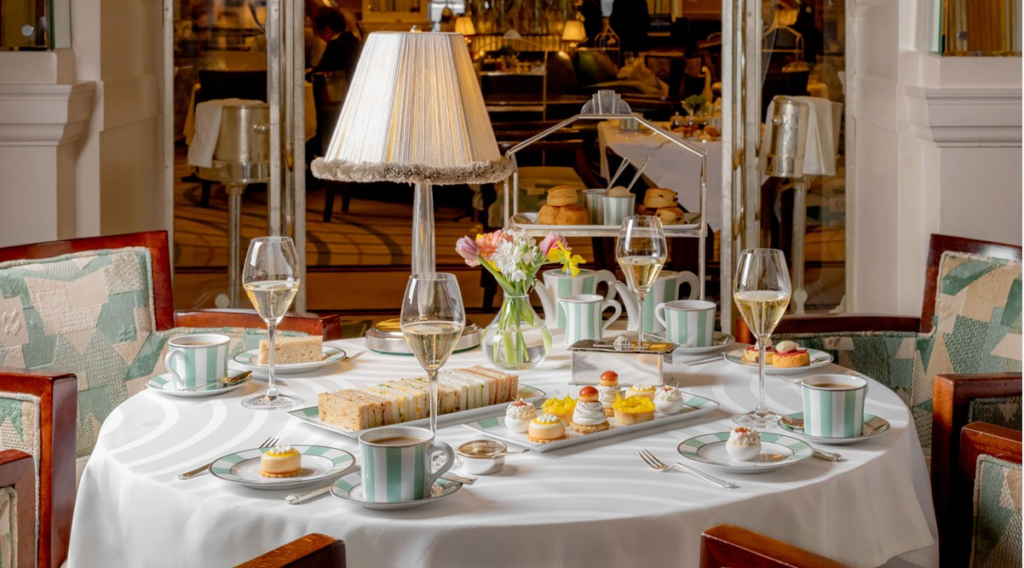 Christmas lunch at Claridge's Hotel, featuring a selection of food and wine