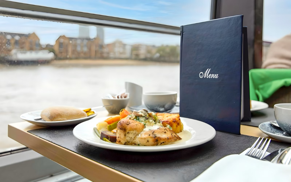 Food and menu on a Thames River Cruise